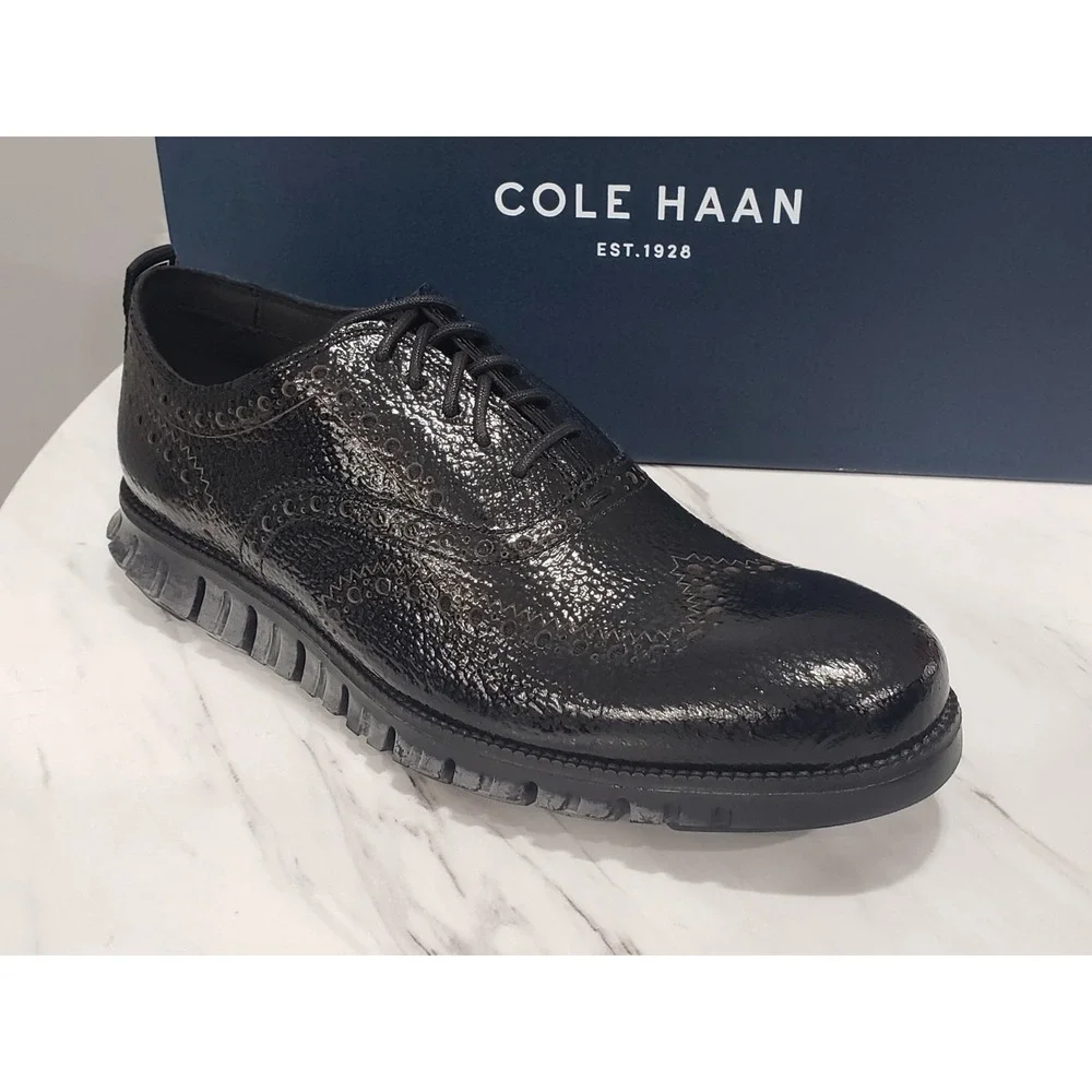 NEW 7.5 WIDE Cole Haan Zerogrand Wingtip Oxford Black Leather Dress Shoes C26228
